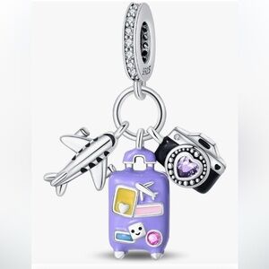 Love to travel purple suitcase airplane camera sterling silver charm for…